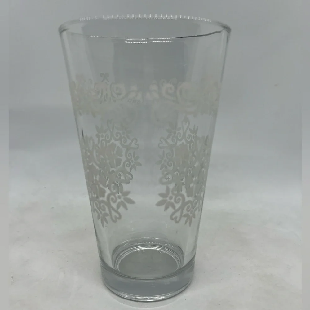 Vintage Set Of 5 Libbey MCM White Medallion Scroll 16oz Glasses